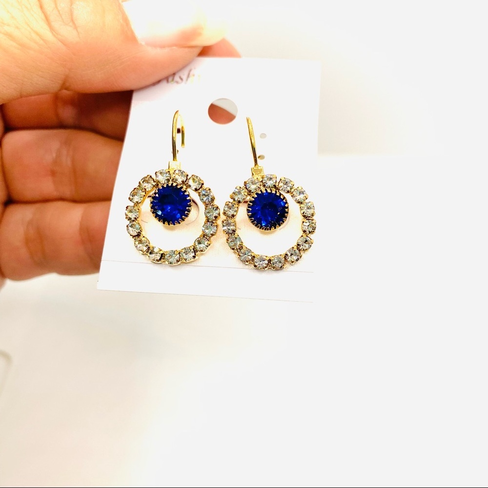 Earrings Crystal Blue Round. Pierced - Picture 6 of 6